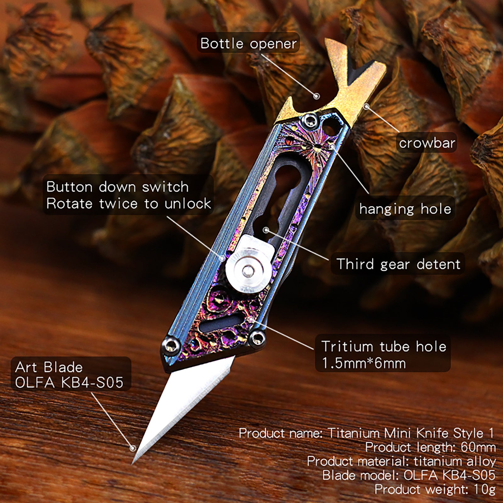 Limited Edition Hand Carving Starry Sky Titanium Alloy Pocket Keychain Small Knife MINI Outdoor EDC Self-defense Tool