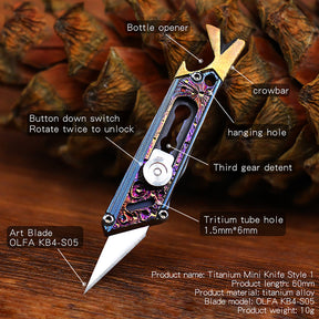 Limited Edition Hand Carving Starry Sky Titanium Alloy Pocket Keychain Small Knife MINI Outdoor EDC Self-defense Tool