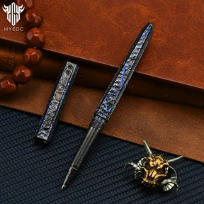 Limited Edition Titanium Alloy Tactical Pen Hand Carved Stone Grain Tungsten Metal Signature Neutral EDC Split Rock Pen
