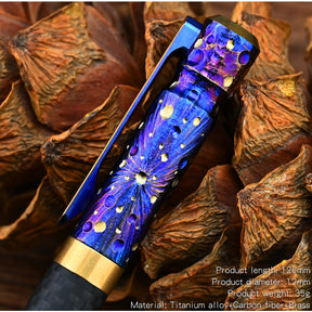Star Sky Hand Carved Titanium Alloy Tactical Pen - Limited Edition EDC Metal Signature Neutral Outdoor Stationery