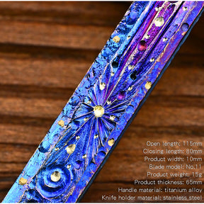 Limited Edition Hand Carved Starry Sky Titanium Alloy Art Knife Keychain Portable EDC Disassembly Tool