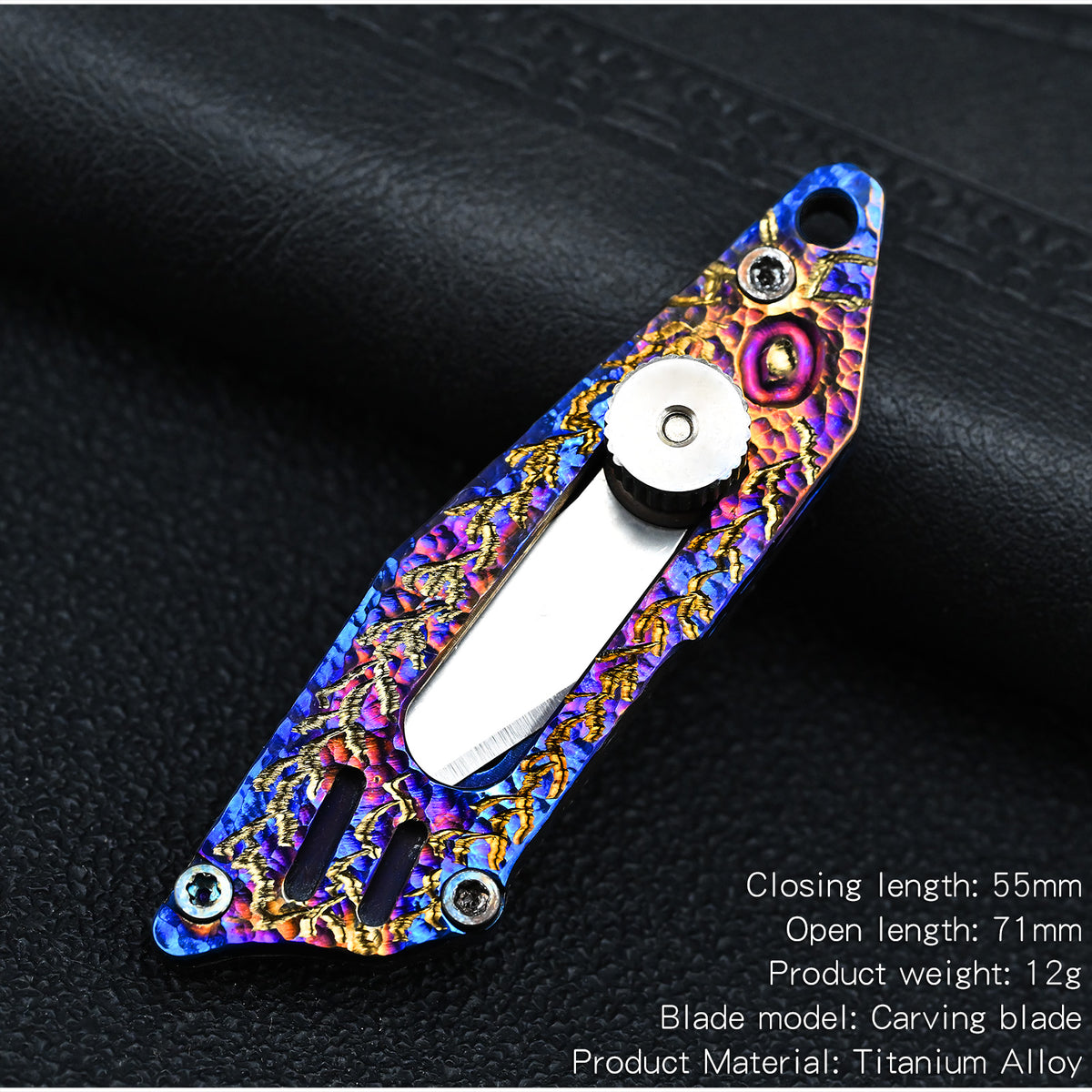 Edition Hand Carving Lightning Stone PatternTitanium Alloy Pocket Keychain Small Knife MINI Outdoor Self-defense Tool EDC