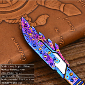 Star Sky Hand Carved Titanium Alloy Camping Knife Sharp Folding EDC Keychain Gift Carry-on Safe Sharp Folding Knife