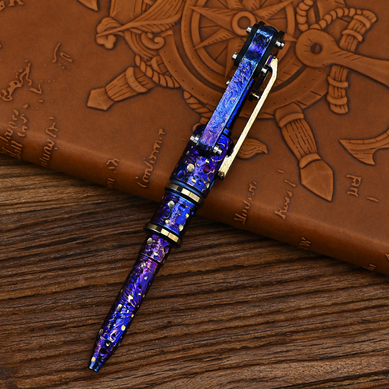 Star Sky Multipurpose Titanium Alloy Tactical Ballpoint Pen Self Defense Writing Tool for Outdoor Mechanical Punk Style EDC