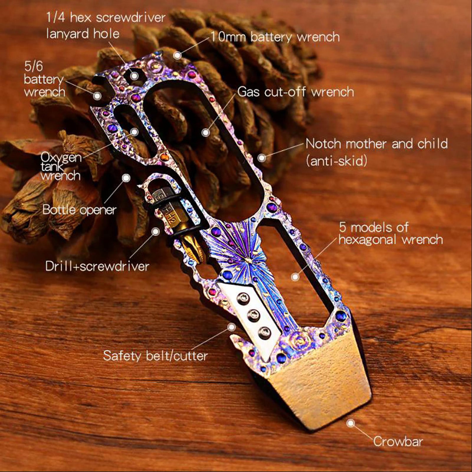 Limited Edition Titanium Alloy Multi-Function Screwdriver Crowbar Bottle Opener Outdoor Crowbar Hand Carving Starry Sky EDC