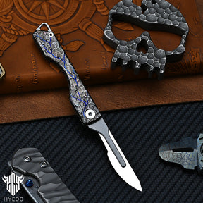 Limited Edition Hand Carving Stone Grain Titanium Alloy Multifunctional Key Chain Waist Hanging Car Keychain Pocket Knife EDC