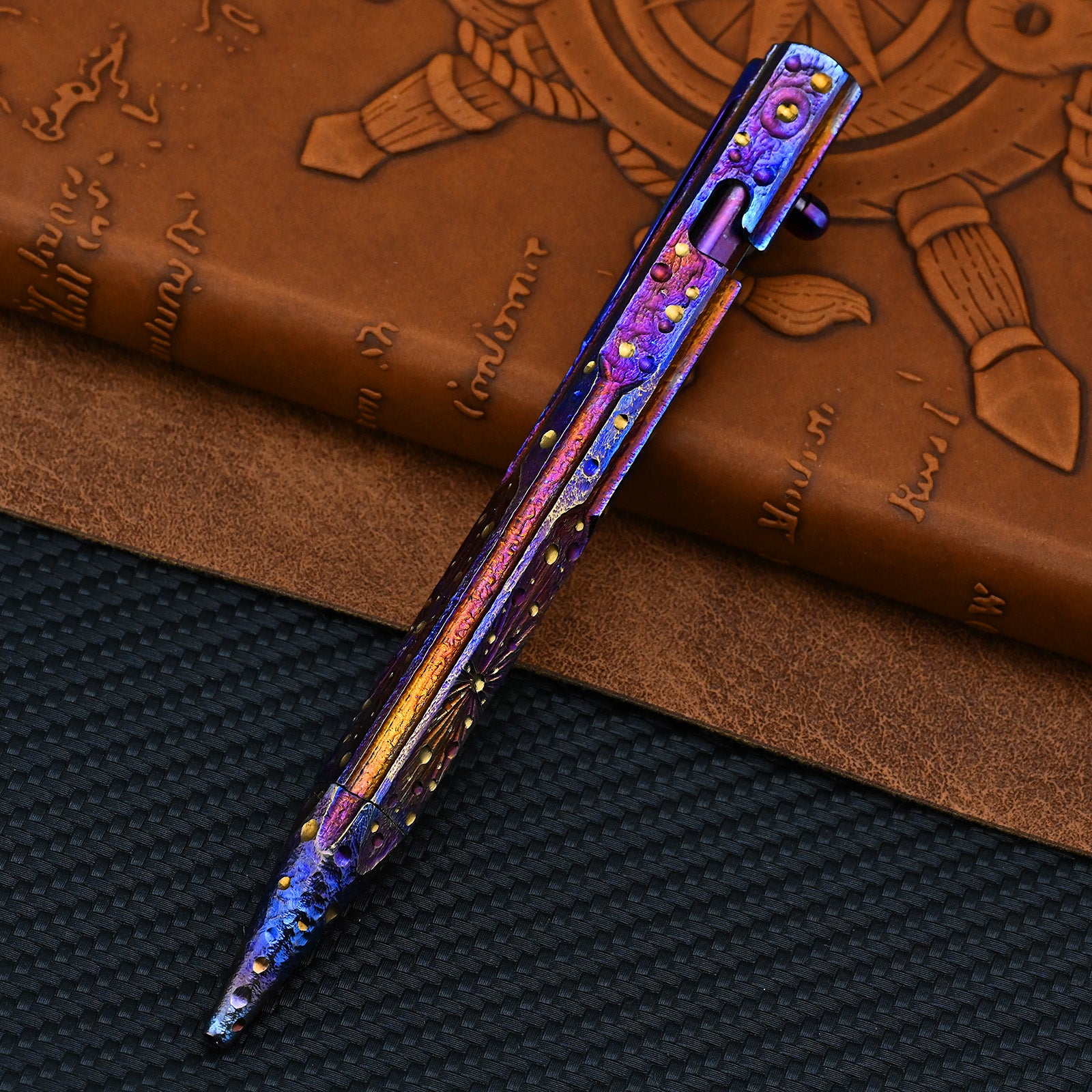 Star Sky Hand CarvedTitanium Alloy Bolt Type Tactical Pen Camping Multi-functional Self-defense Break Windows Pen Signature Pen