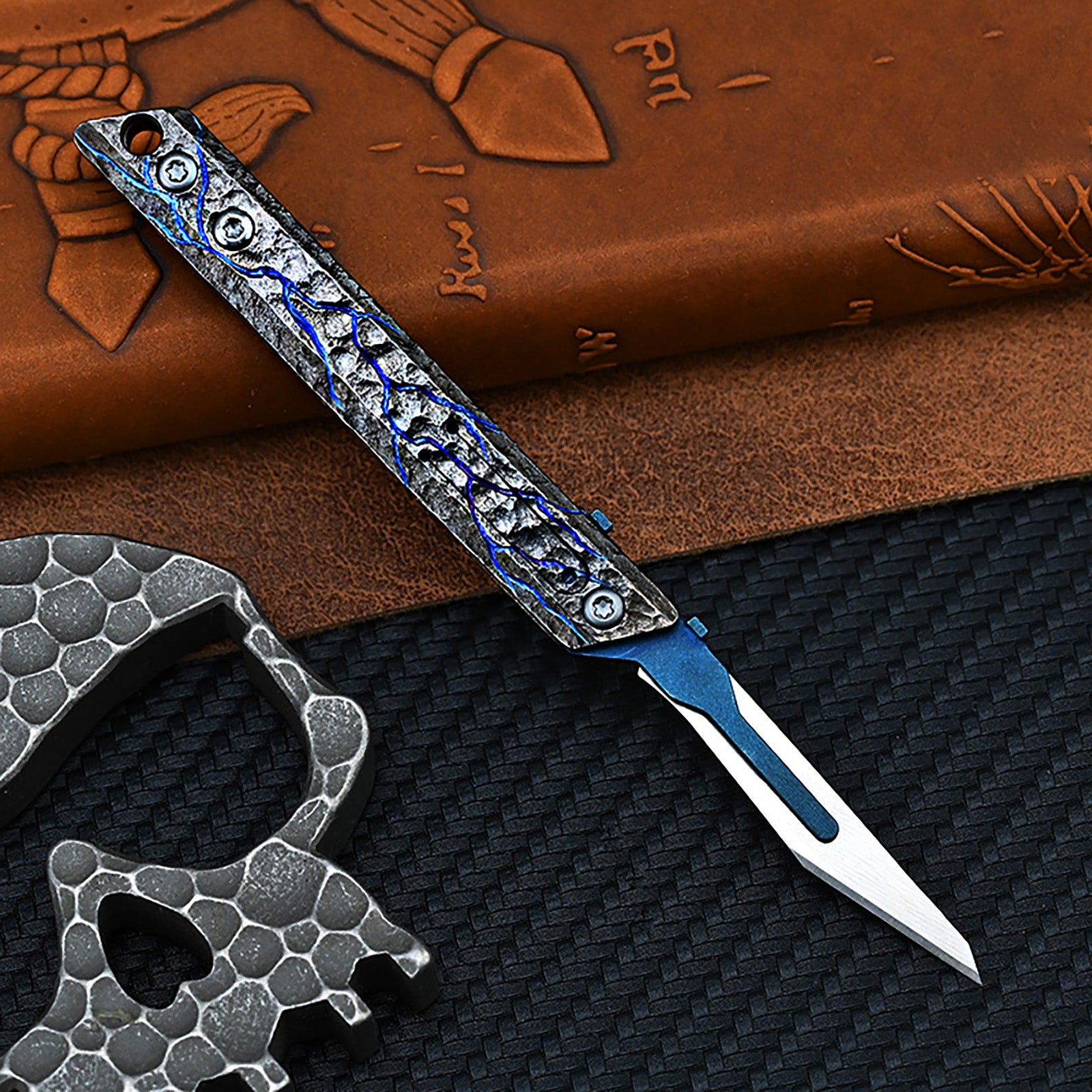 Titanium Hand Carving Rock Texture Alloy Art Knife Keychain Portable EDC Disassembly Tool Multi-Functional Compact Design