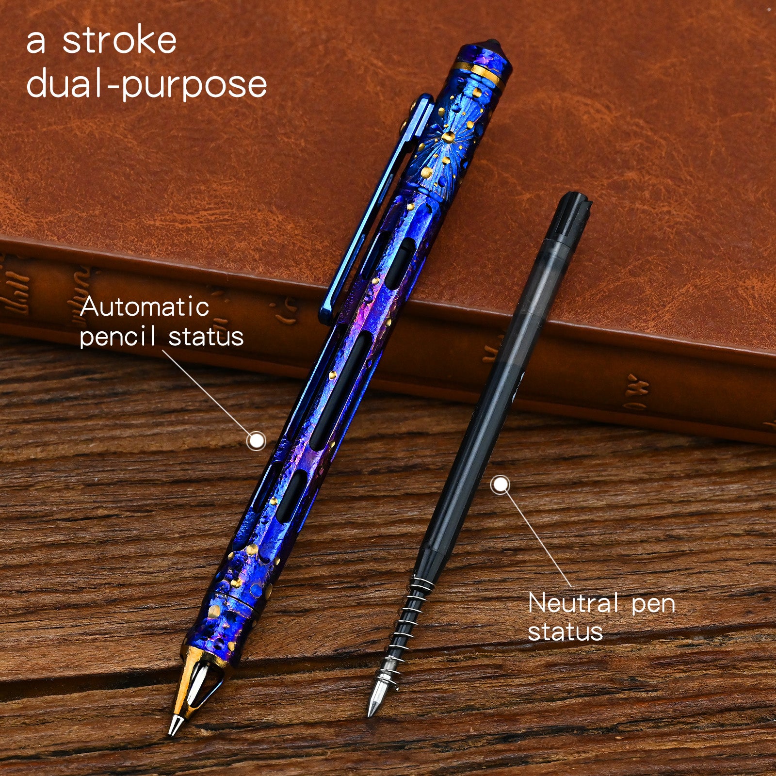 Star Sky Hand Carving Titanium alloy Automatic Pencil Signature Pen EDC refill Writing Gun-bolt Pen Multifunctional Tactical Pen
