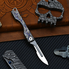 Limited Edition Hand Carving Stone Grain Titanium Alloy Multifunctional Key Chain Waist Hanging Car Keychain Pocket Knife EDC