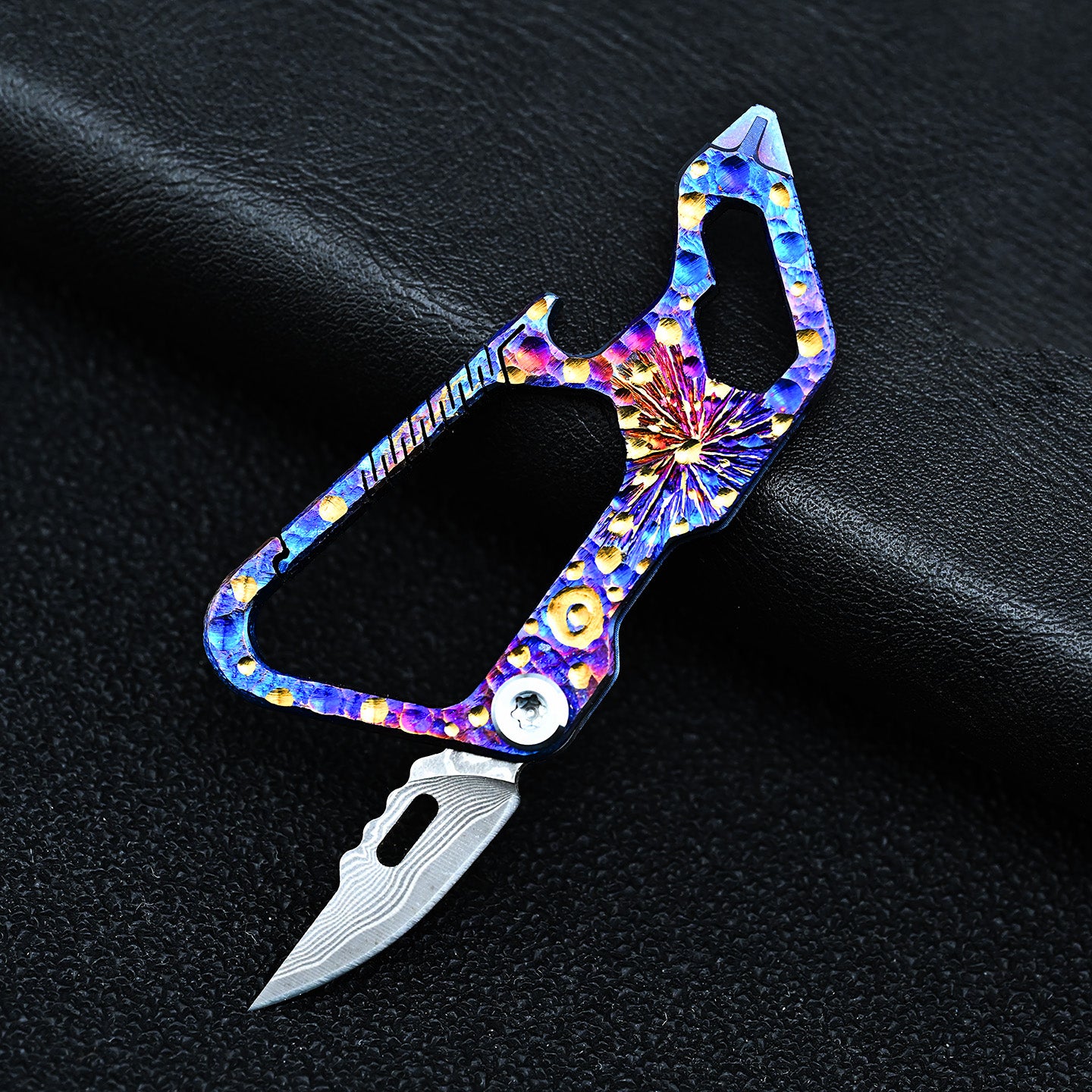 Star Sky Limited Titanium EDC Keychain Knife Damascus Multi Tool Bottle Opener Hex Wrench Camping Gear