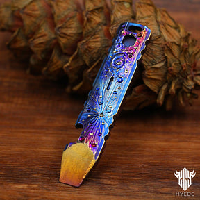 Hand Carving Starry Sky Titanium AlloyCrowbar Outdoor Multi Functional Survival Tool Bottle Opener Keychain Wrench for EDC