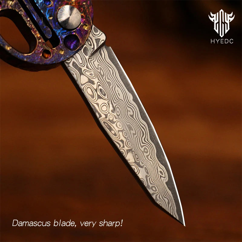 Star Sky Limited Starry Sky Version Titanium Alloy Outdoor Multi-Functional Keychain Mini Damascus Knife Portable