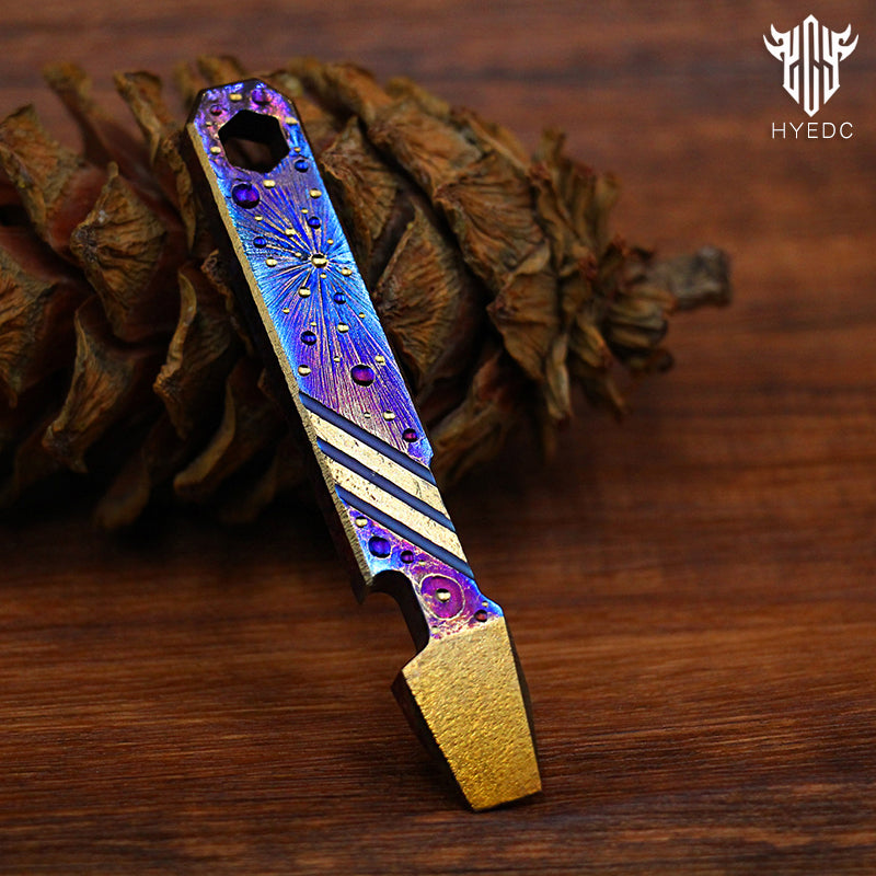Limited Edition Hand Carving Starry Sky TC4 Titanium alloy Multifunctional Prybar EDC Mini Pocket Tool Bottle Opener