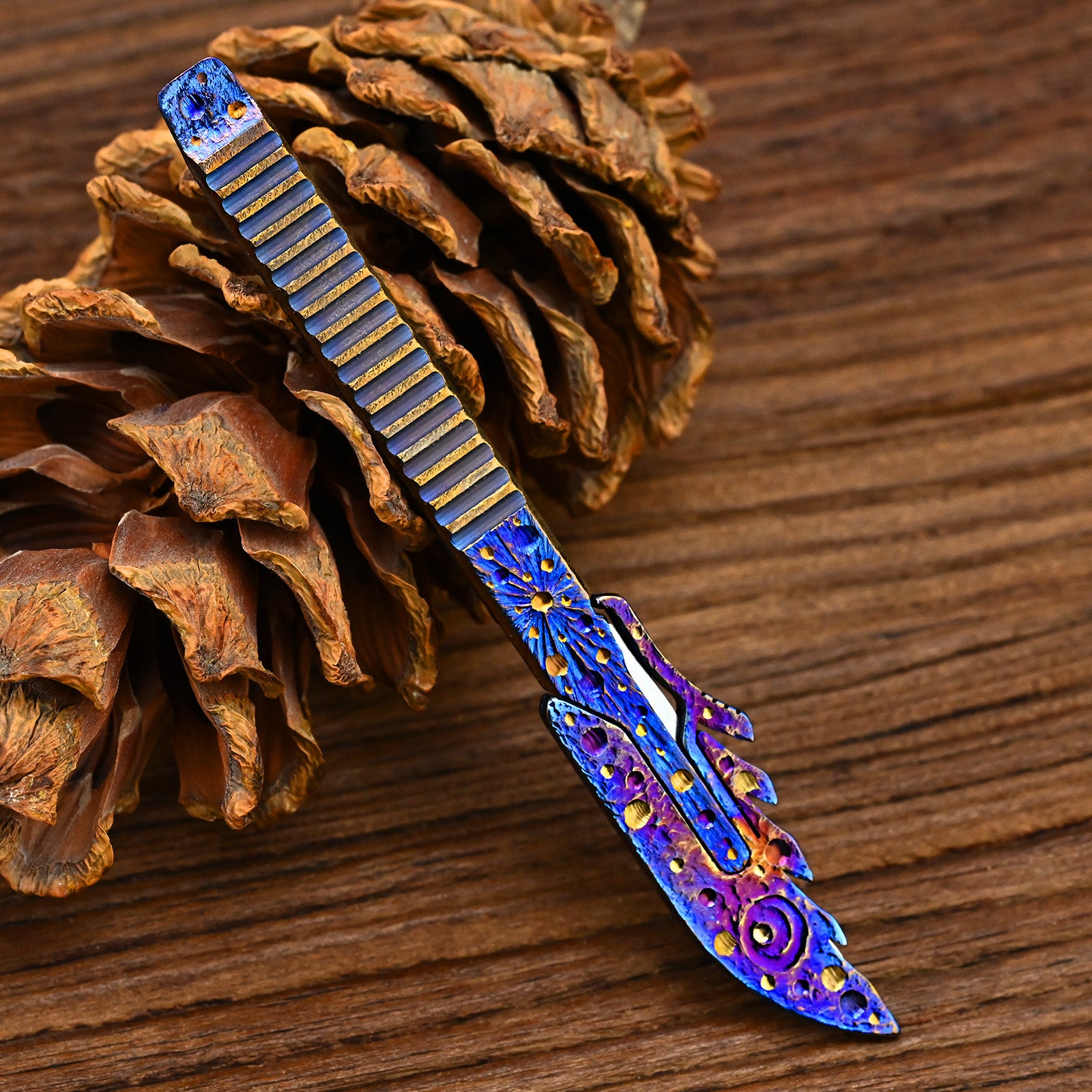 Star Sky Hand Carved Titanium Alloy Camping Knife Sharp Folding EDC Keychain Gift Carry-on Safe Sharp Folding Knife