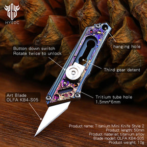 Limited Edition Hand Carving Starry Sky Titanium Alloy Pocket Keychain Small Knife MINI Outdoor EDC Self-defense Tool