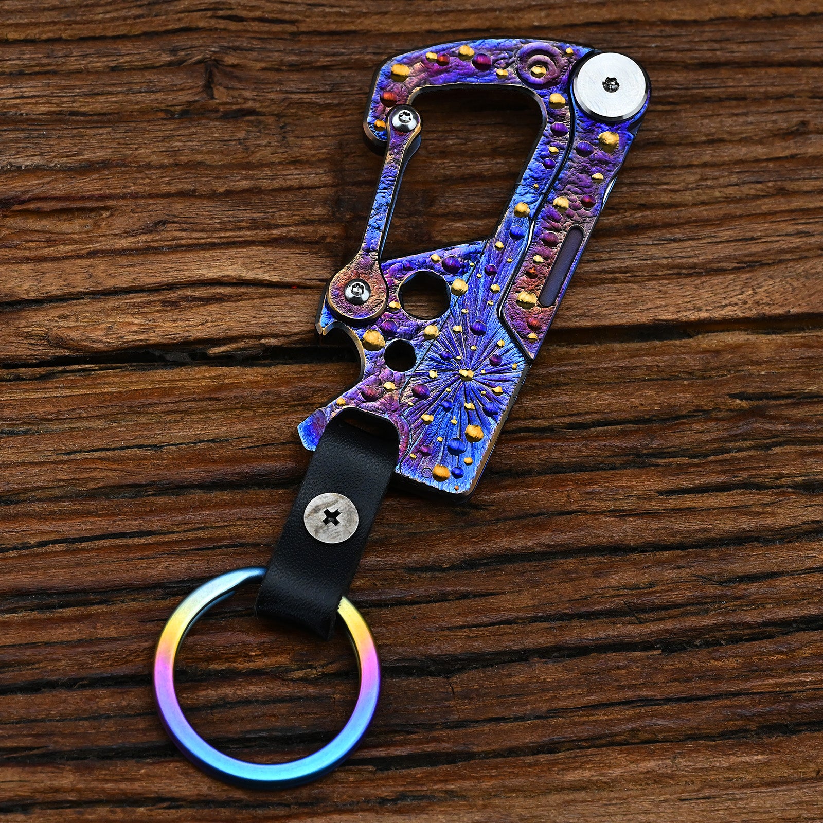 Limited Edition Hand Carved Starry Sky Titanium Alloy Multifunctional Key Chain - Waist Hanging Car Keychain Pocket Knife EDC