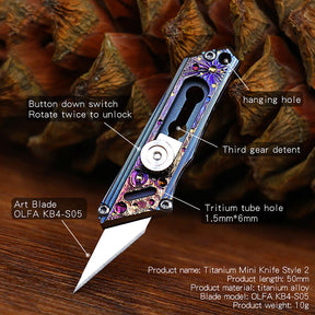 Limited Edition Hand Carving Starry Sky Titanium Alloy Pocket Keychain Small Knife MINI Outdoor EDC Self-defense Tool