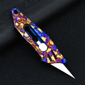 Edition Hand Carving Lightning Stone PatternTitanium Alloy Pocket Keychain Small Knife MINI Outdoor Self-defense Tool EDC