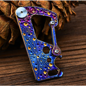 Limited Edition Hand Carved Starry Sky Titanium Alloy Multifunctional Key Chain - Waist Hanging Car Keychain Pocket Knife EDC