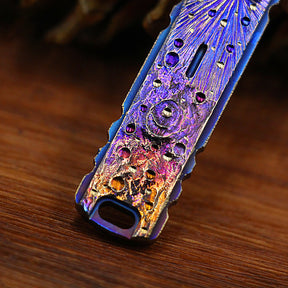 Hand Carving Starry Sky Titanium AlloyCrowbar Outdoor Multi Functional Survival Tool Bottle Opener Keychain Wrench for EDC