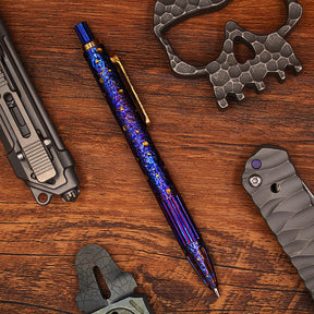 HCYEDC Star Sky Hand Carving Titanium alloy Automatic Pencil Signature PenTactical Bolt Action Pen refill Writing Gun-bolt Pen Multifunctional Tactical Pen EDC