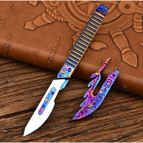 Star Sky Hand Carved Titanium Alloy Camping Knife Sharp Folding EDC Keychain Gift Carry-on Safe Sharp Folding Knife