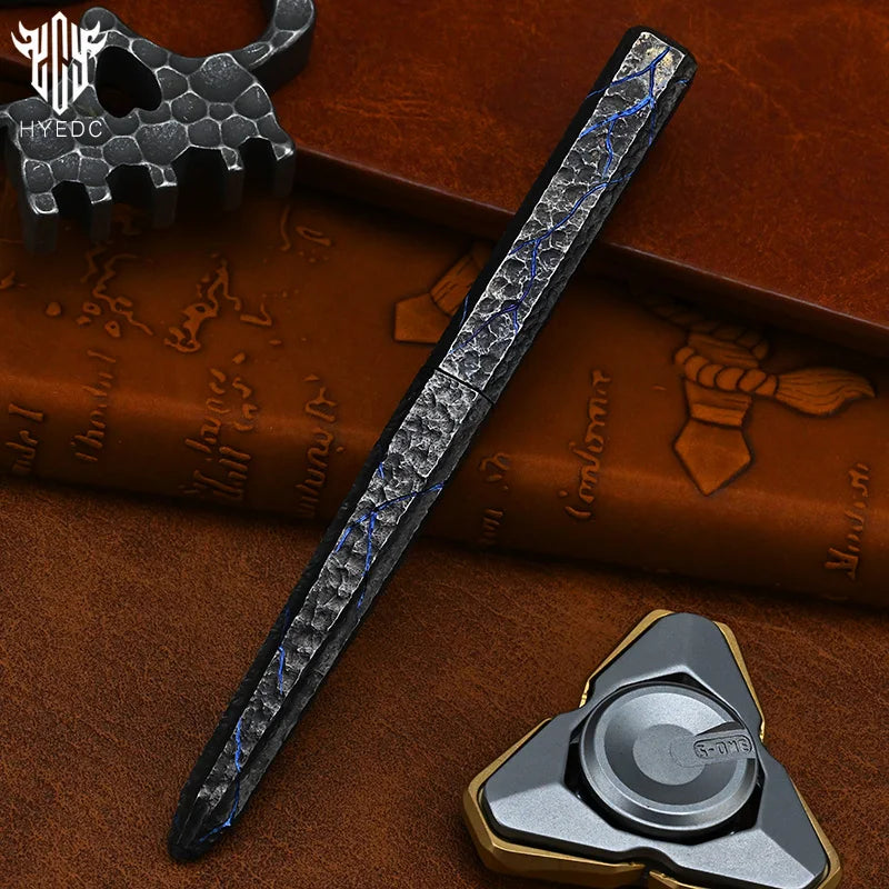 Limited Edition Titanium Alloy Tactical Pen Hand Carved Stone Grain Tungsten Metal Signature Neutral EDC Split Rock Pen