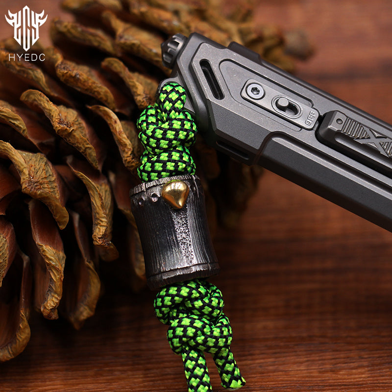 Hand Carved Limited Edition Titanium Alloy Knife Beads Paracord Umbrella Rope Bead Bamboo DIY Pendant Collar Necklace Jewelry