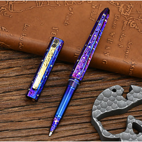 HCYEDC Hand Carved Titanium Alloy Tactical Pen EDC Star Sky Design Limited Edition Tungsten Metal Signature Neutral Pen Pen Body Using Design for Writing Tactical Defense Emergency Defense Escape