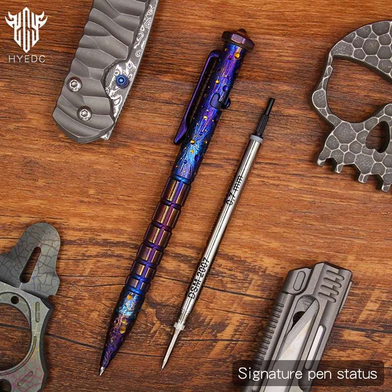 Star Sky Hand Carving Titanium alloy Automatic Pencil Signature Pen refill Writing Pen Gun-bolt Pen Multifunctional Tactical EDC