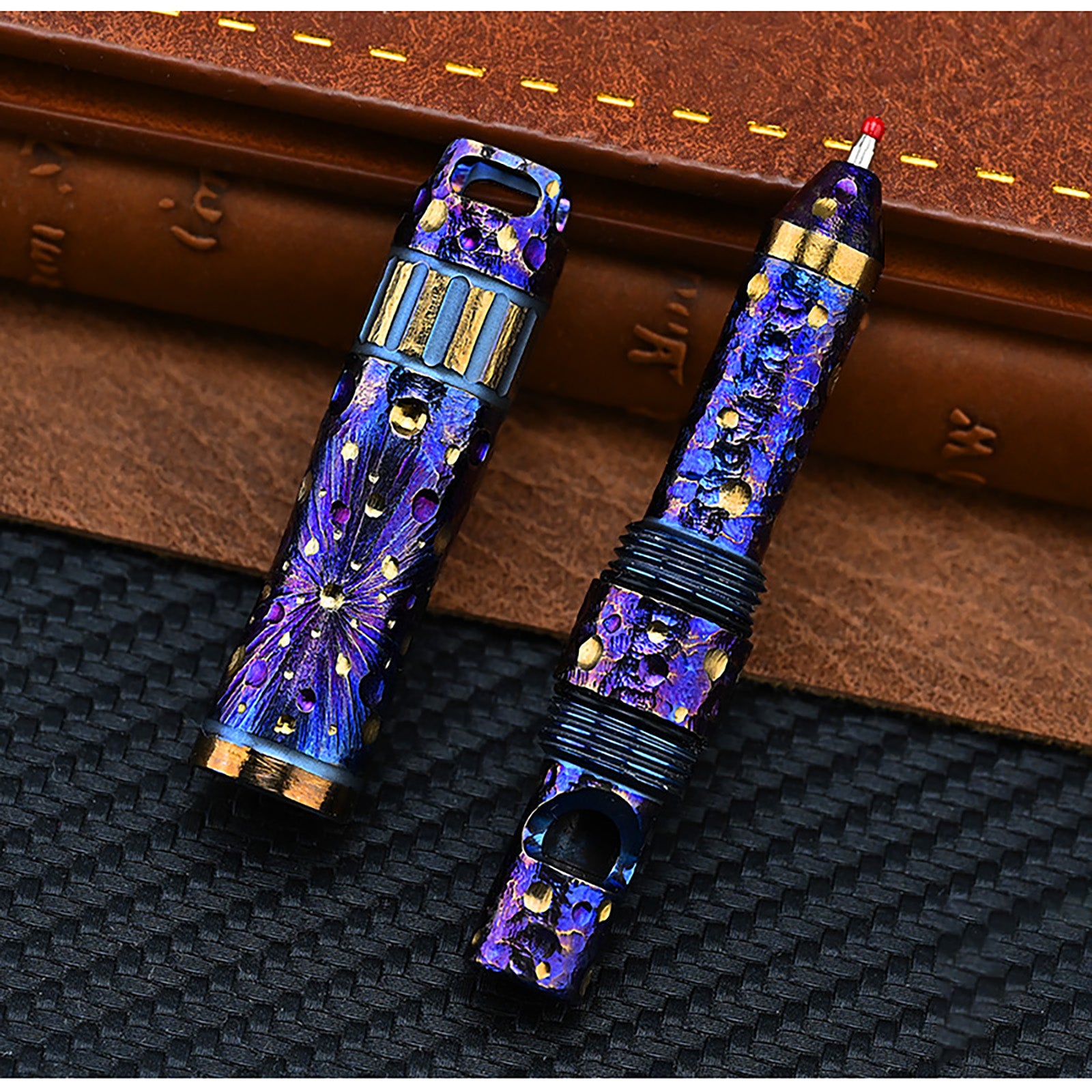 Star Sky Limited Titanium Alloy Multifunctional Whistle Pen Outdoor Pen 2-in-1 Survival EDC Tools with Necklace Gift