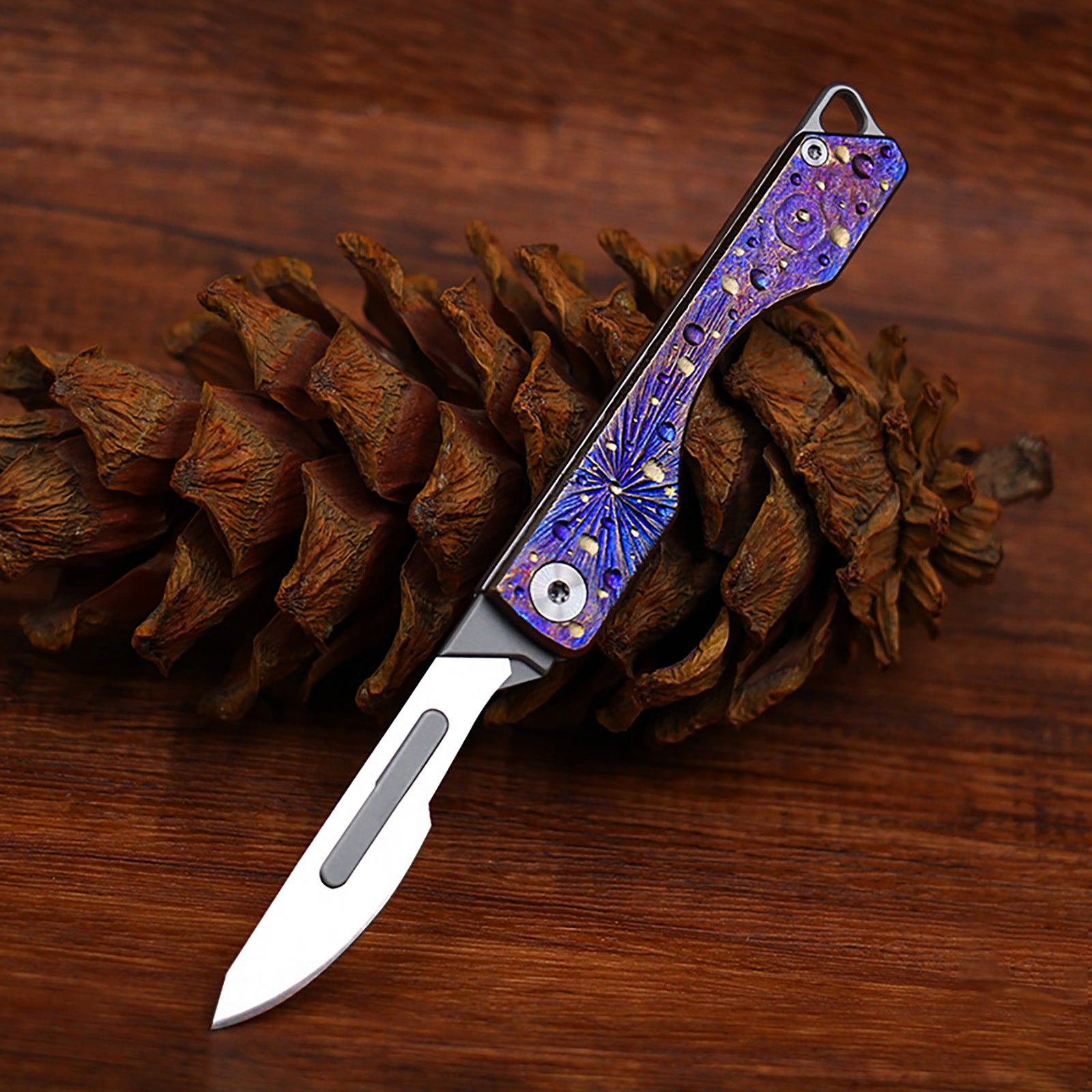 Limited Edition Hand Carved Titanium Alloy Art Knife Keychain Portable Disassembly Tool Expressive Collectible