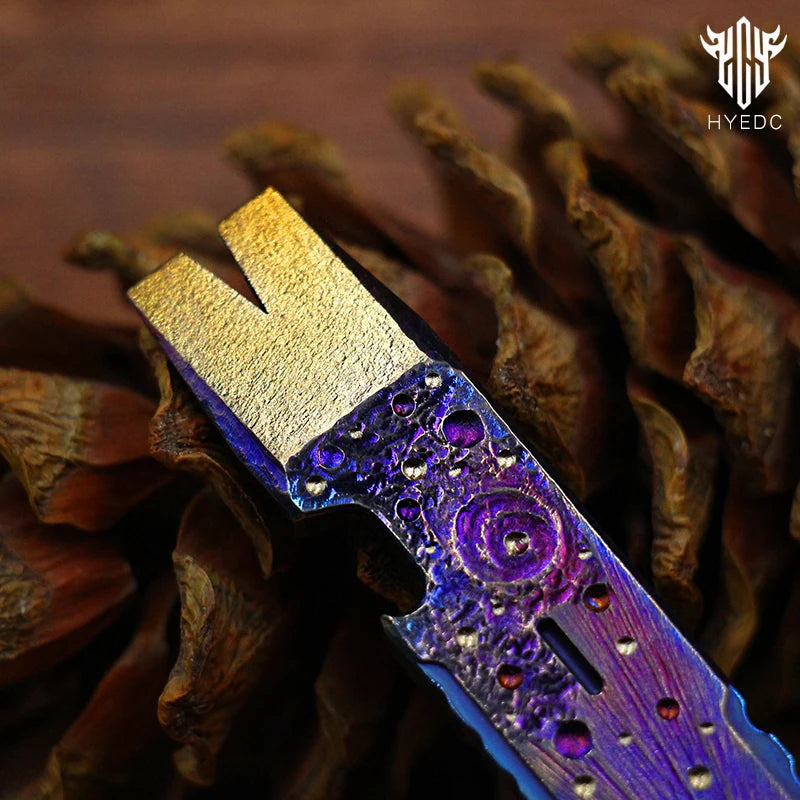Limited Edition Hand Carving Starry Sky Titanium Crowbar Outdoor Multi Functional Survival EDC Tool Bottle Opener Keychain