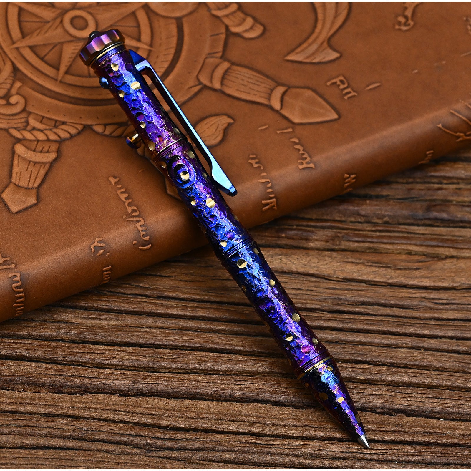 HCYEDC Star Sky Limited Edition Titanium Alloy Tactical Pen Hand Carved Rotary Gyro Multifunctional Self-defense Broken WindowPen Tactical Bolt Action Pen