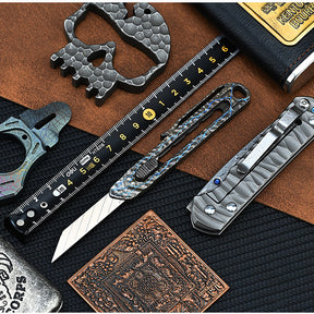 Hand Carving Rock Texture Titanium Alloy Push Knife Multifunctional Pocket Cutter Paper can Replace Blade Art Knife Wallpap EDC