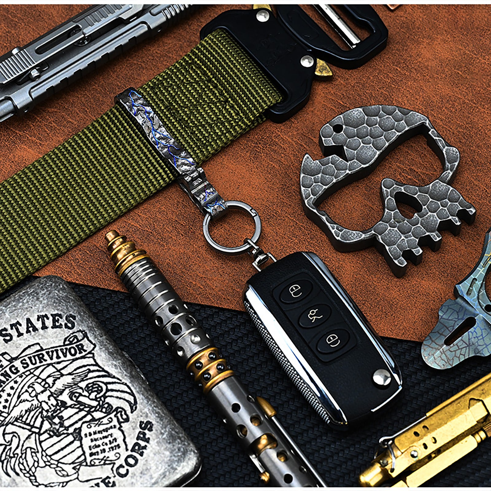 Limited Edition Titanium Hand Carved Rock Texture Keychain Alloy Belt Men's Sports Waist Pendant Car Accessory