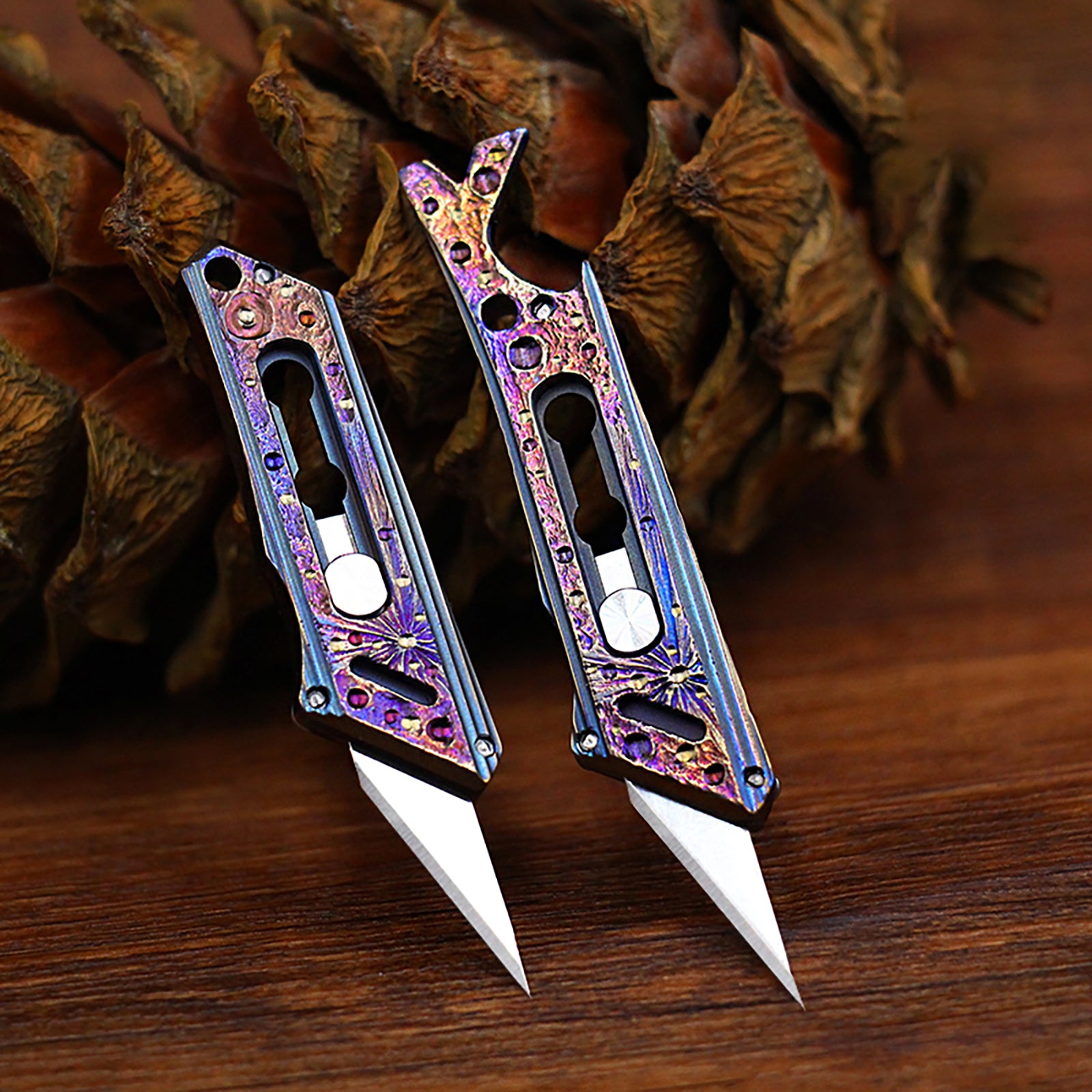 Limited Edition Hand Carving Starry Sky Titanium Alloy Pocket Keychain Small Knife MINI Outdoor EDC Self-defense Tool