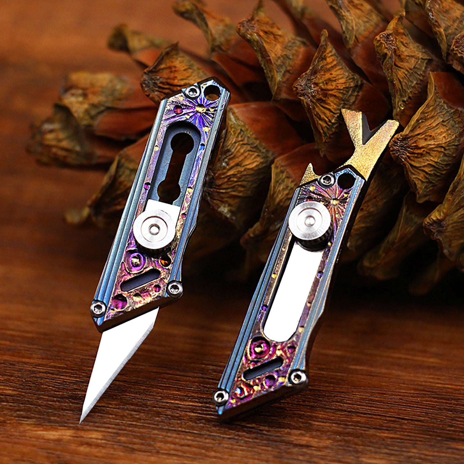 Limited Edition Hand Carving Starry Sky Titanium Alloy Pocket Keychain Small Knife MINI Outdoor EDC Self-defense Tool