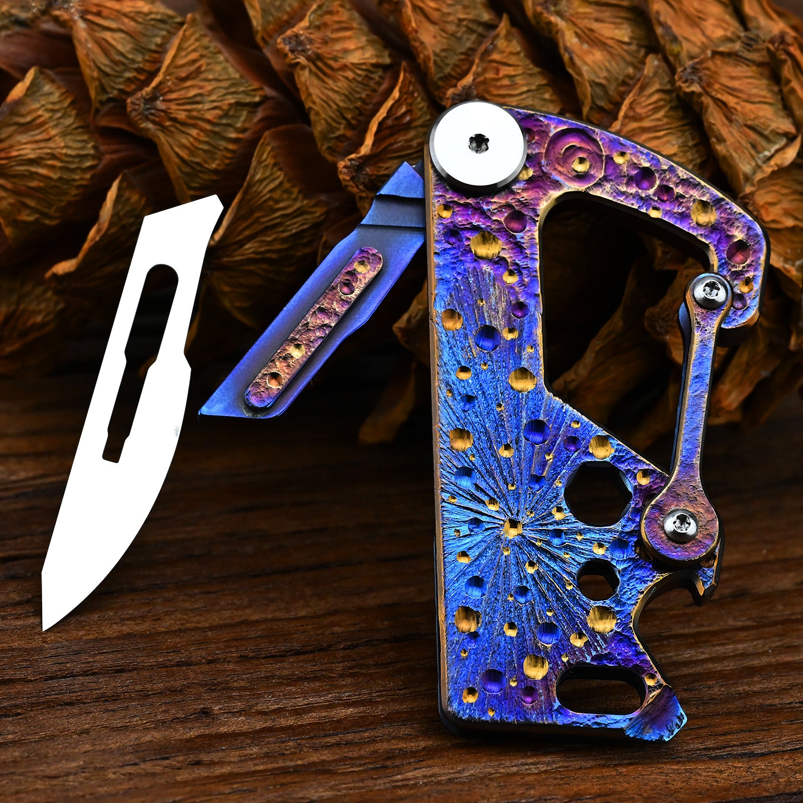 Limited Edition Hand Carved Starry Sky Titanium Alloy Multifunctional Key Chain - Waist Hanging Car Keychain Pocket Knife EDC