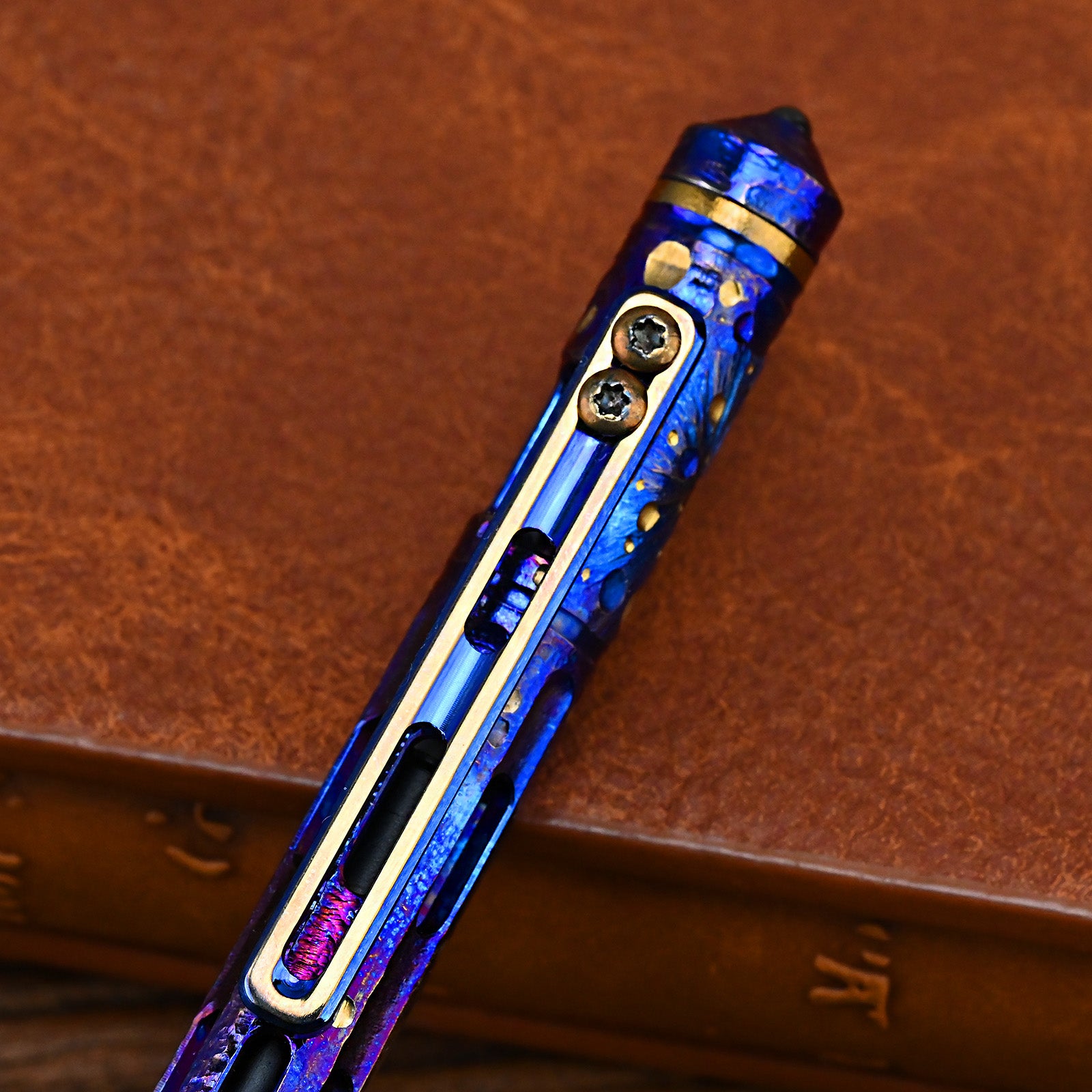 Star Sky Hand Carving Titanium alloy Automatic Pencil Signature Pen EDC refill Writing Gun-bolt Pen Multifunctional Tactical Pen