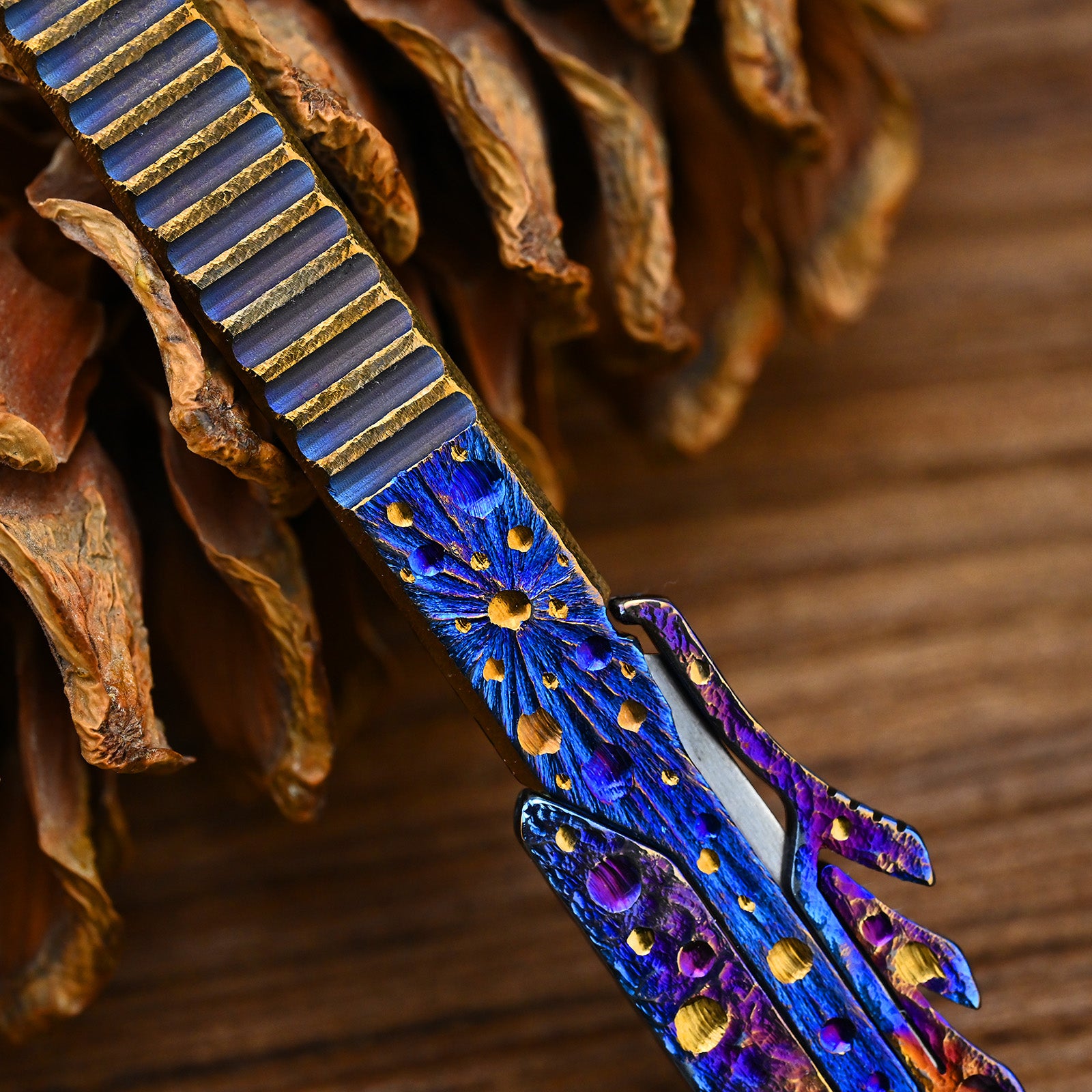 Star Sky Hand Carved Titanium Alloy Camping Knife Sharp Folding EDC Keychain Gift Carry-on Safe Sharp Folding Knife