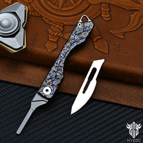 Limited Edition Hand Carving Stone Grain Titanium Alloy Multifunctional Key Chain Waist Hanging Car Keychain Pocket Knife EDC