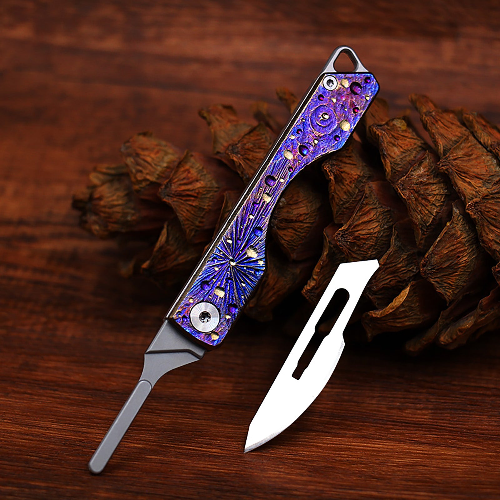Limited Edition Hand Carved Titanium Alloy Art Knife Keychain Portable Disassembly Tool Expressive Collectible