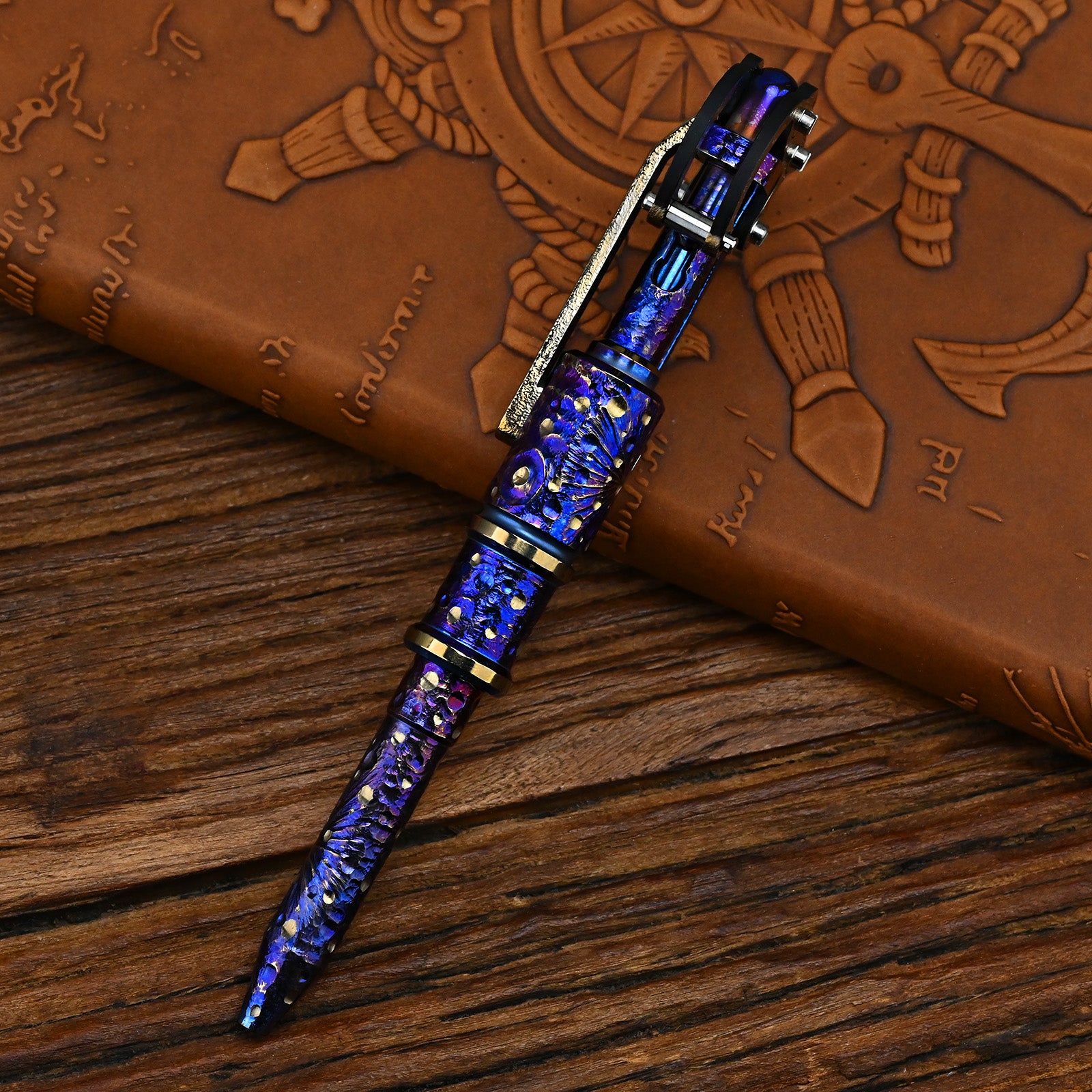 Star Sky Multipurpose Titanium Alloy Tactical Ballpoint Pen Self Defense Writing Tool for Outdoor Mechanical Punk Style EDC