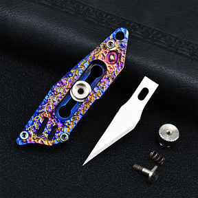 Edition Hand Carving Lightning Stone PatternTitanium Alloy Pocket Keychain Small Knife MINI Outdoor Self-defense Tool EDC