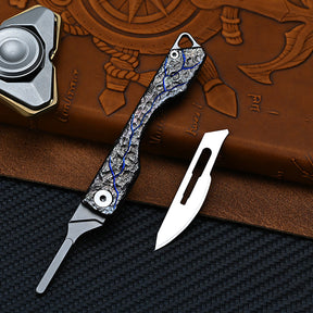Limited Edition Hand Carving Stone Grain Titanium Alloy Multifunctional Key Chain Waist Hanging Car Keychain Pocket Knife EDC