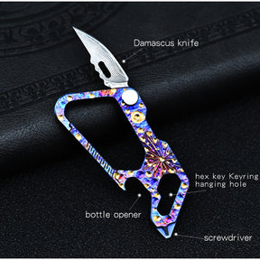 Star Sky Limited Titanium EDC Keychain Knife Damascus Multi Tool Bottle Opener Hex Wrench Camping Gear