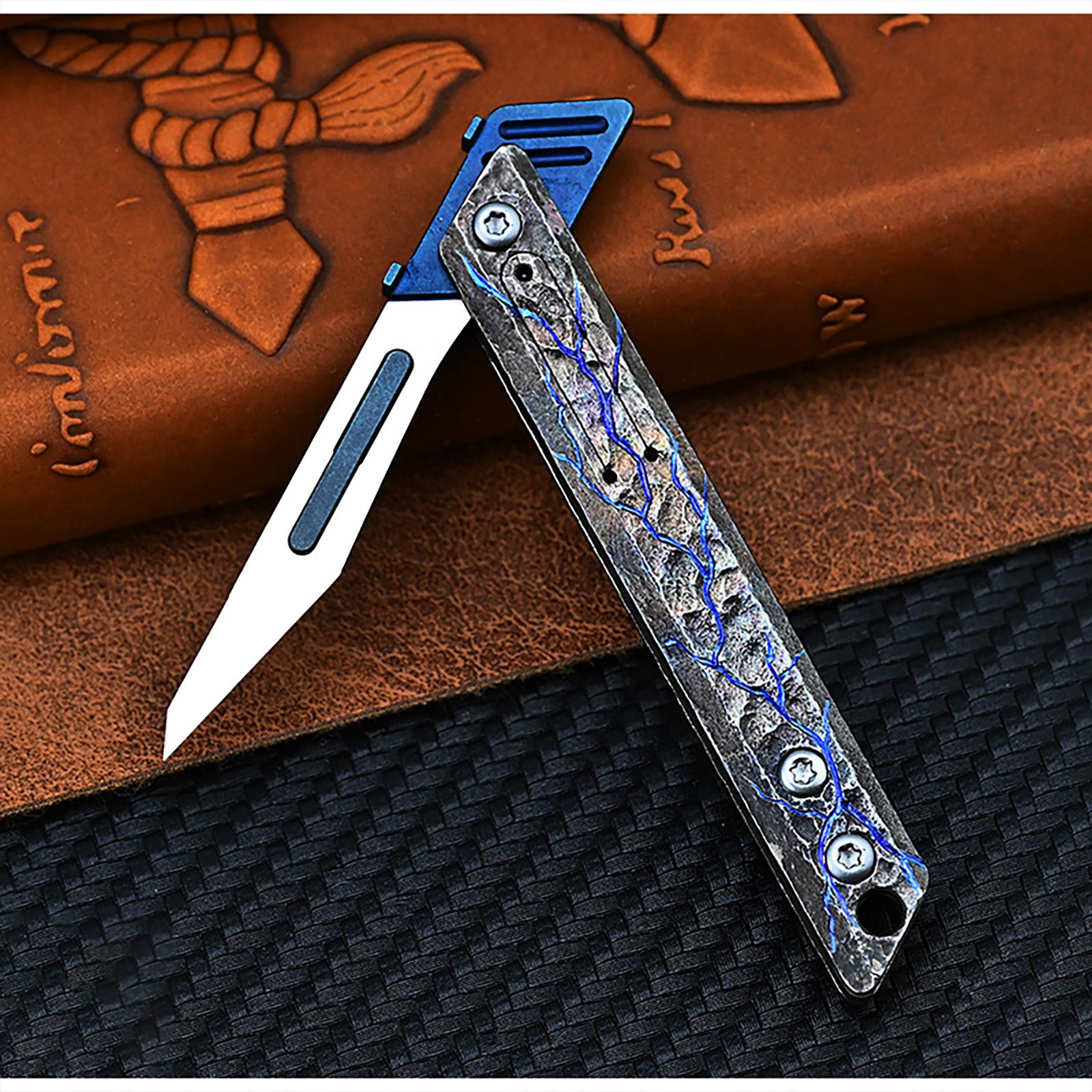 Titanium Hand Carving Rock Texture Alloy Art Knife Keychain Portable EDC Disassembly Tool Multi-Functional Compact Design