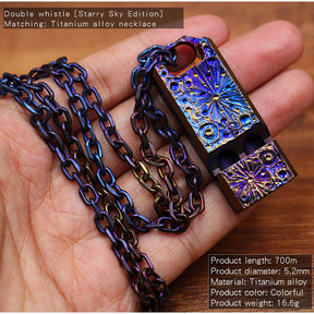 Limited Edition Titanium Alloy Whistle Double Tube High Audio  Hand Carved Starry Sky EDC Outdoor Survival Referee Whistle